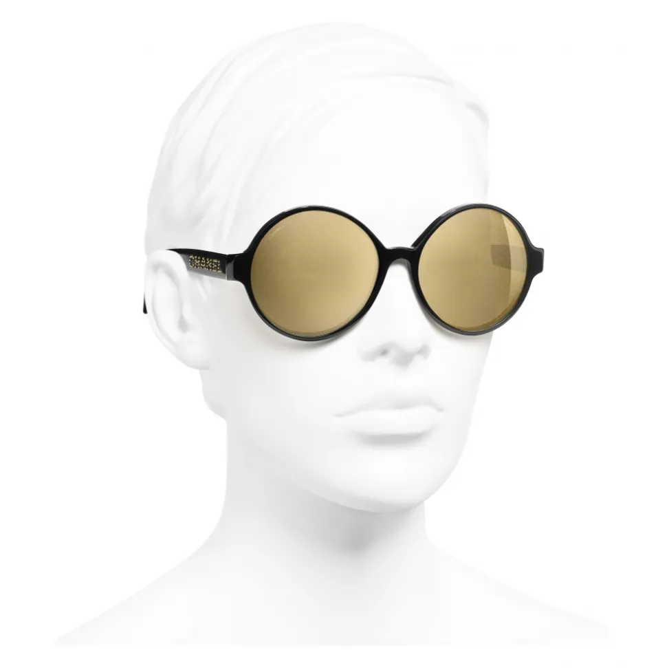 Chanel - Round Sunglasses - Black Gold Glitter - Chanel Eyewear - Avvenice