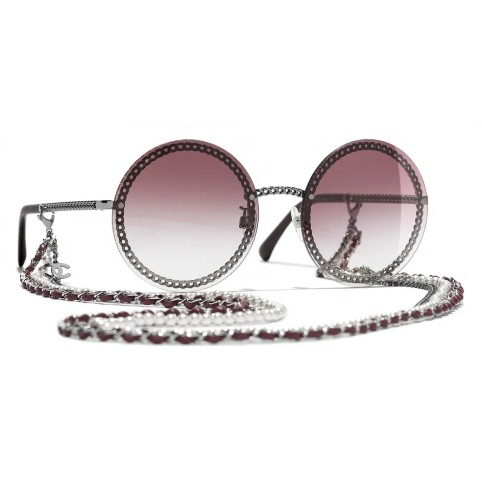 Chanel - Round Sunglasses - Dark Silver Pink Gradient- Chanel Eyewear - Avvenice