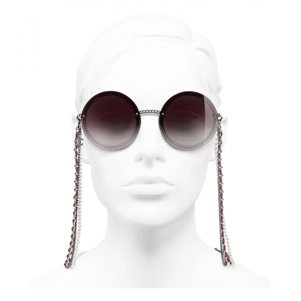 Chanel - Round Sunglasses - Dark Silver Pink Gradient- Chanel Eyewear - Avvenice