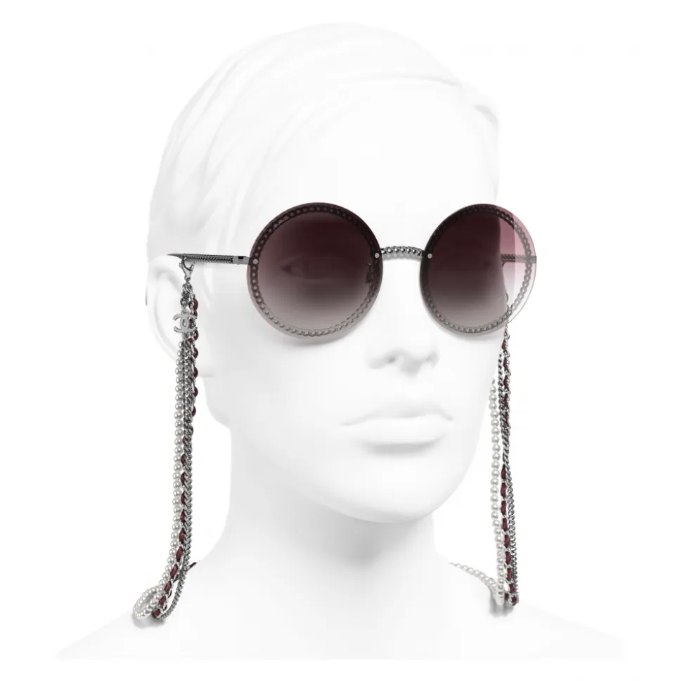 Chanel - Round Sunglasses - Dark Silver Pink Gradient- Chanel Eyewear - Avvenice