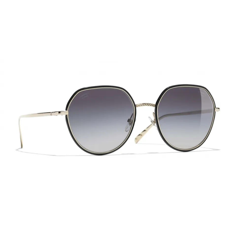 Chanel - Round Sunglasses - Gold Black Gray - Chanel Eyewear - Avvenice