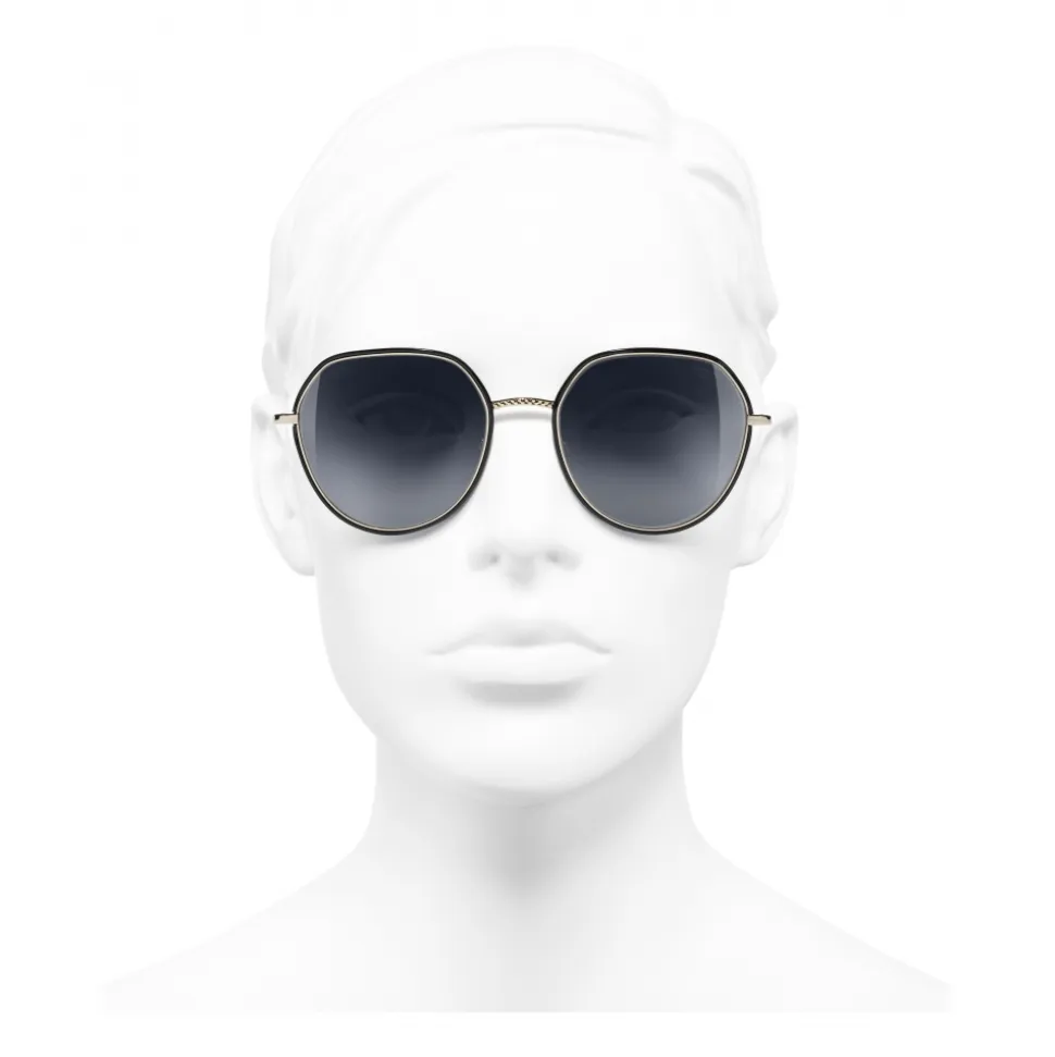 Chanel - Round Sunglasses - Gold Black Gray - Chanel Eyewear - Avvenice