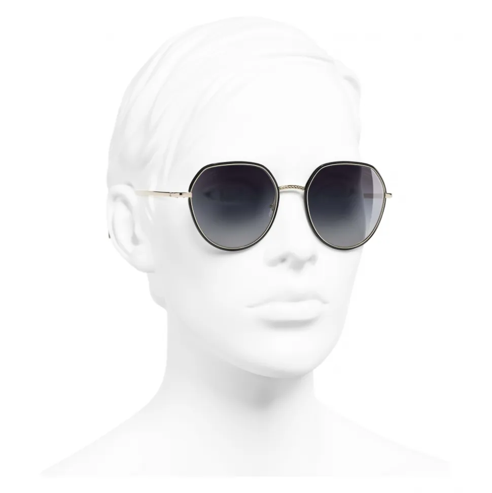 Chanel - Round Sunglasses - Gold Black Gray - Chanel Eyewear - Avvenice