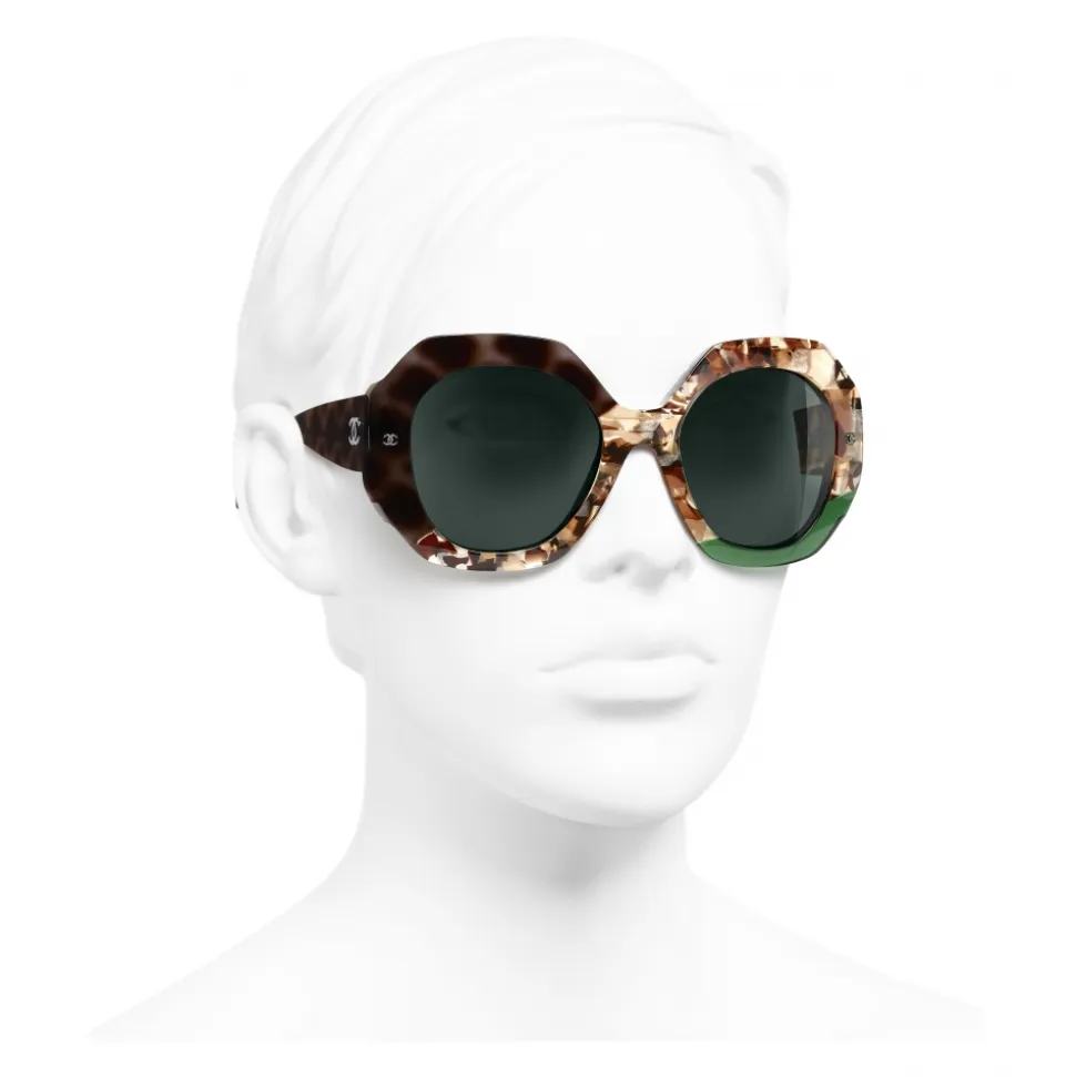 Chanel - Round Sunglasses - Dark Tortoise Green - Chanel Eyewear - Avvenice