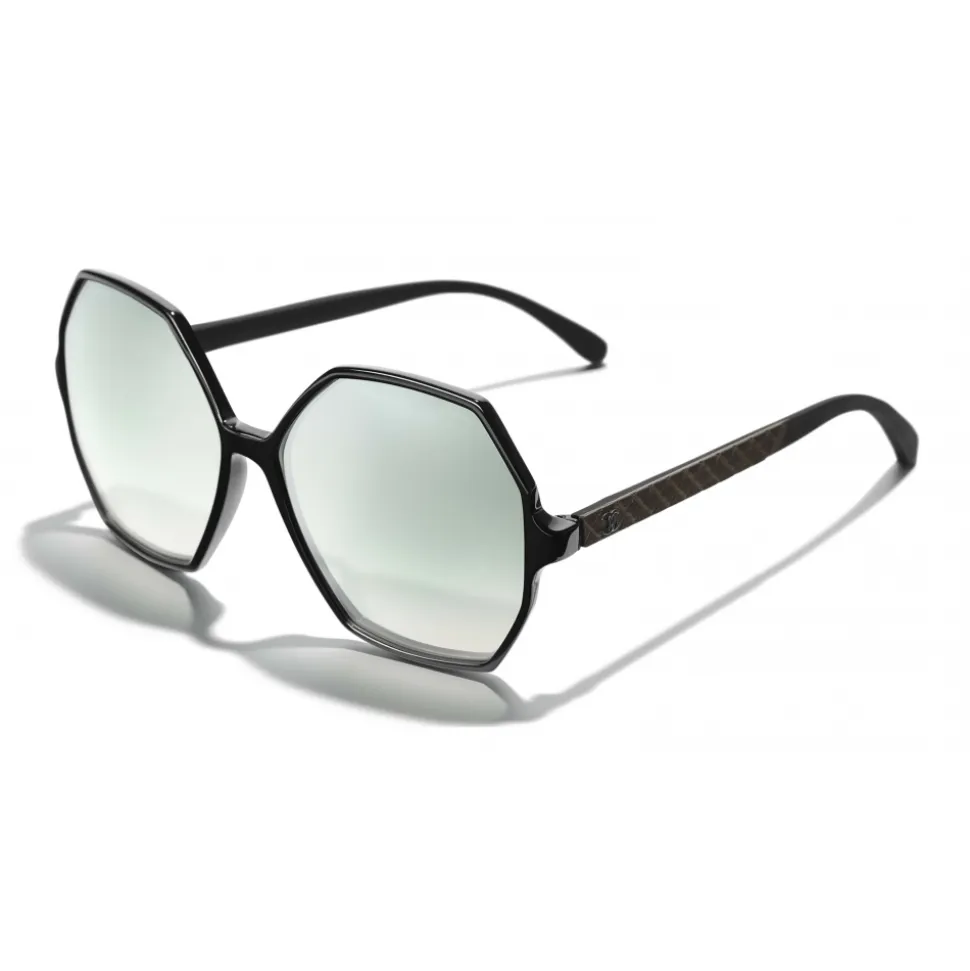 Chanel - Round Sunglasses - Black Green Mirror - Chanel Eyewear - Avvenice