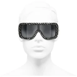 Chanel - Shield Sunglasses - Black White Gray - Chanel Eyewear - Avvenice