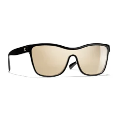 Chanel - Shield Sunglasses - Black Gold Mirror - Chanel Eyewear - Avvenice