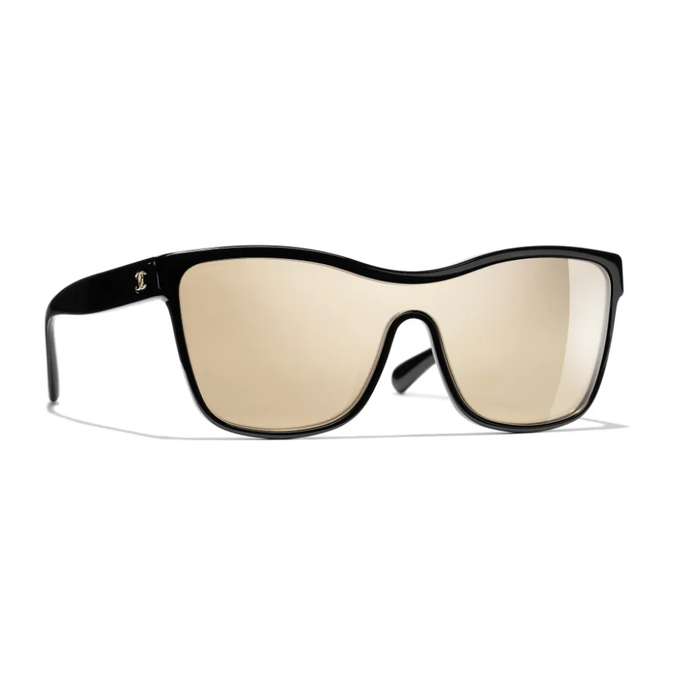 Chanel - Shield Sunglasses - Black Gold Mirror - Chanel Eyewear - Avvenice