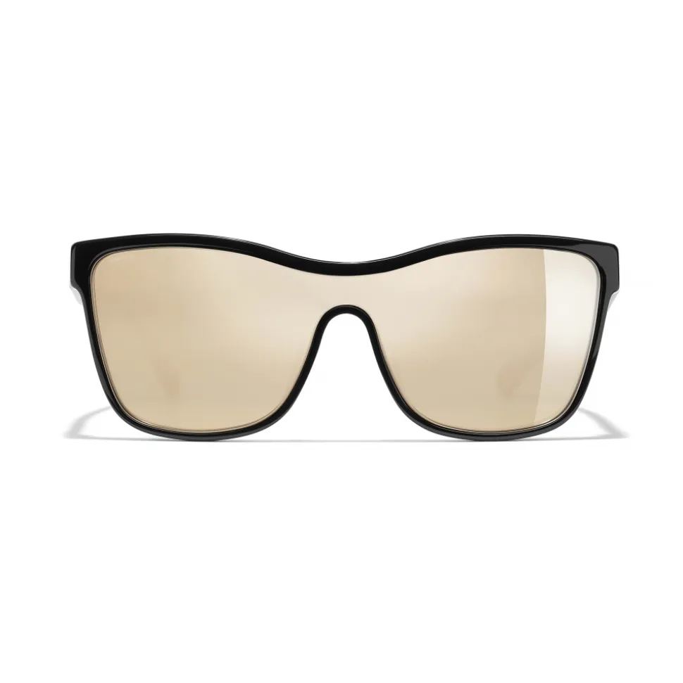 Chanel - Shield Sunglasses - Black Gold Mirror - Chanel Eyewear - Avvenice