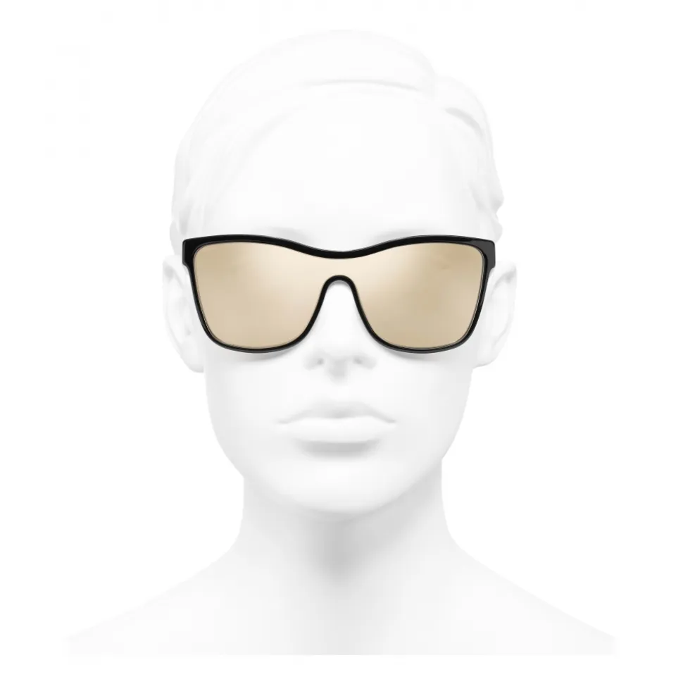 Chanel - Shield Sunglasses - Black Gold Mirror - Chanel Eyewear - Avvenice