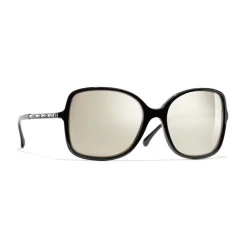 Chanel - Square Sunglasses - Black White Gold - Chanel Eyewear - Avvenice