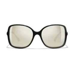 Chanel - Square Sunglasses - Black White Gold - Chanel Eyewear - Avvenice