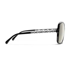 Chanel - Square Sunglasses - Black White Gold - Chanel Eyewear - Avvenice