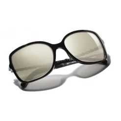 Chanel - Square Sunglasses - Black White Gold - Chanel Eyewear - Avvenice
