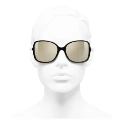Chanel - Square Sunglasses - Black White Gold - Chanel Eyewear - Avvenice
