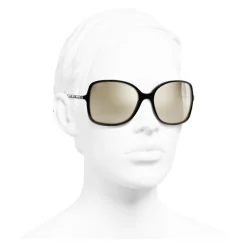 Chanel - Square Sunglasses - Black White Gold - Chanel Eyewear - Avvenice