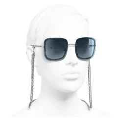 Chanel - Square Sunglasses - Silver Light Blue - Chanel Eyewear - Avvenice