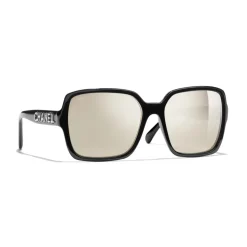 Chanel - Square Sunglasses - Black White Gold - Chanel Eyewear - Avvenice