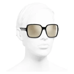 Chanel - Square Sunglasses - Black White Gold - Chanel Eyewear - Avvenice