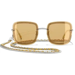 Chanel - Square Sunglasses - Silver Yellow - Chanel Eyewear - Avvenice