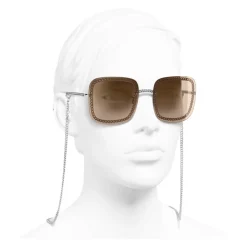 Chanel - Square Sunglasses - Silver Light Brown - Chanel Eyewear - Avvenice