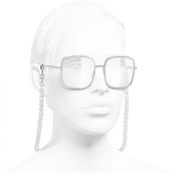 Chanel - Square Sunglasses - Silver Transparent - Chanel Eyewear - Avvenice