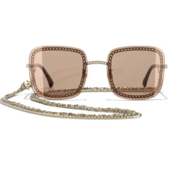Chanel - Square Sunglasses - Gold Light Brown - Chanel Eyewear - Avvenice