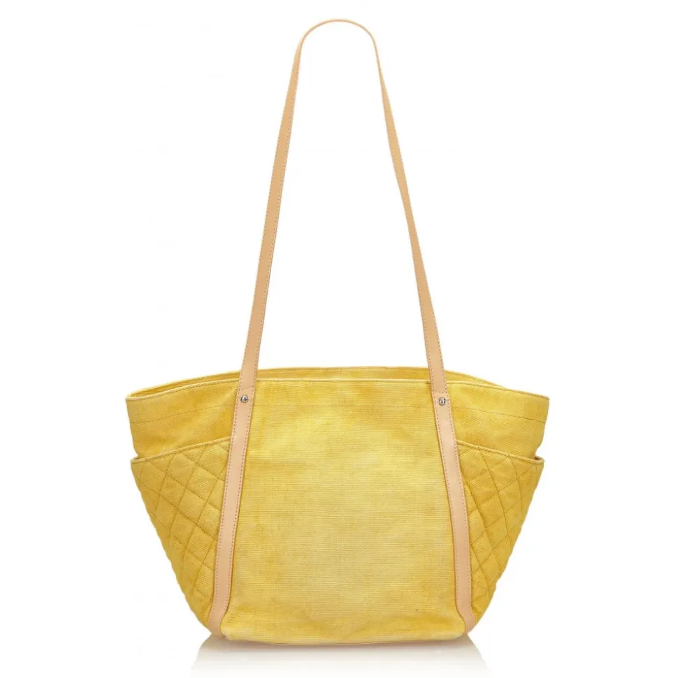 Chanel Vintage - Camellia CC Tote Bag - Yellow - Leather and Canvas Handbag - Luxury High Quality - Avvenice