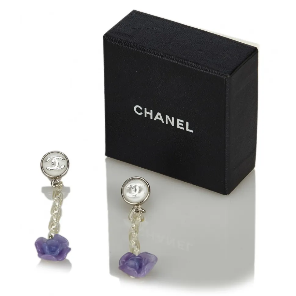 Chanel Vintage - Camellia Drop Earrings - Silver - Earrings Chanel - Luxury High Quality - Avvenice