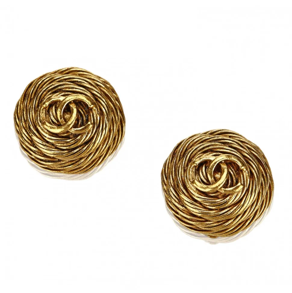 Chanel Vintage - CC Clip-On Earrings - Gold - Earrings Chanel - Luxury High Quality - Avvenice