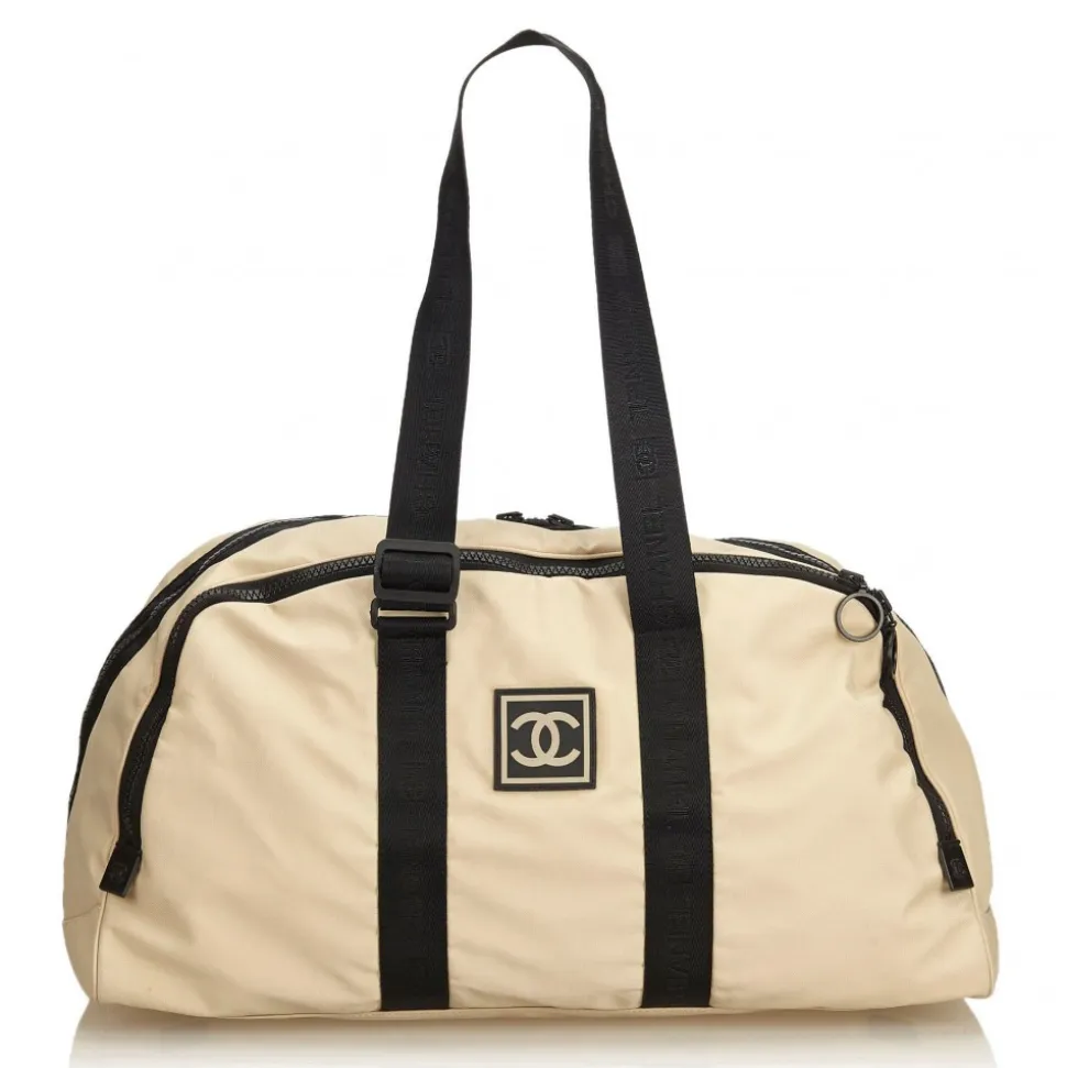 Chanel Vintage - CC Nylon Sport Line Duffle Bag - Brown Beige - Leather and Canvas Handbag - Luxury High Quality - Avvenice