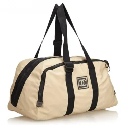 Chanel Vintage - CC Nylon Sport Line Duffle Bag - Brown Beige - Leather and Canvas Handbag - Luxury High Quality - Avvenice