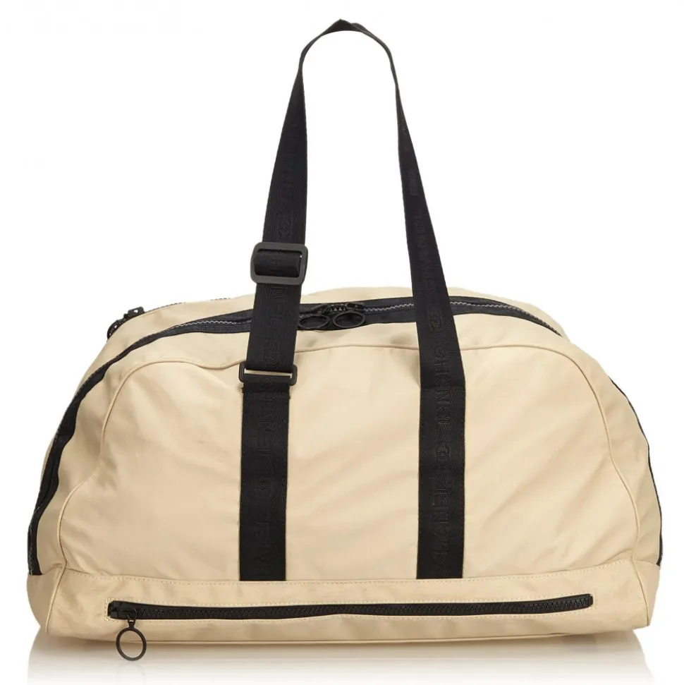 Chanel Vintage - CC Nylon Sport Line Duffle Bag - Brown Beige - Leather and Canvas Handbag - Luxury High Quality - Avvenice