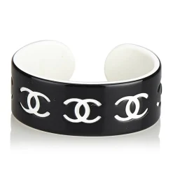Chanel Vintage - CC Resin Bangle - Black White - Chanel Bracelet - Luxury High Quality - Avvenice