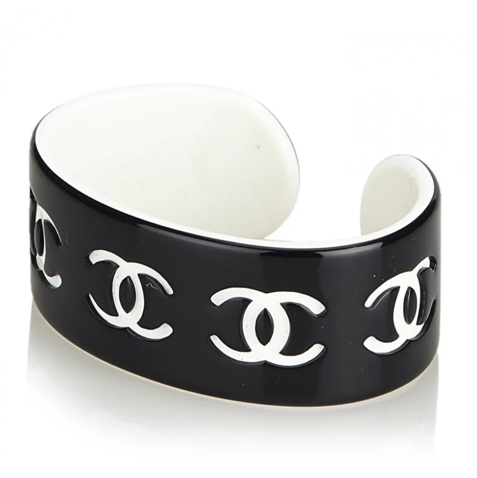 Chanel Vintage - CC Resin Bangle - Black White - Chanel Bracelet - Luxury High Quality - Avvenice