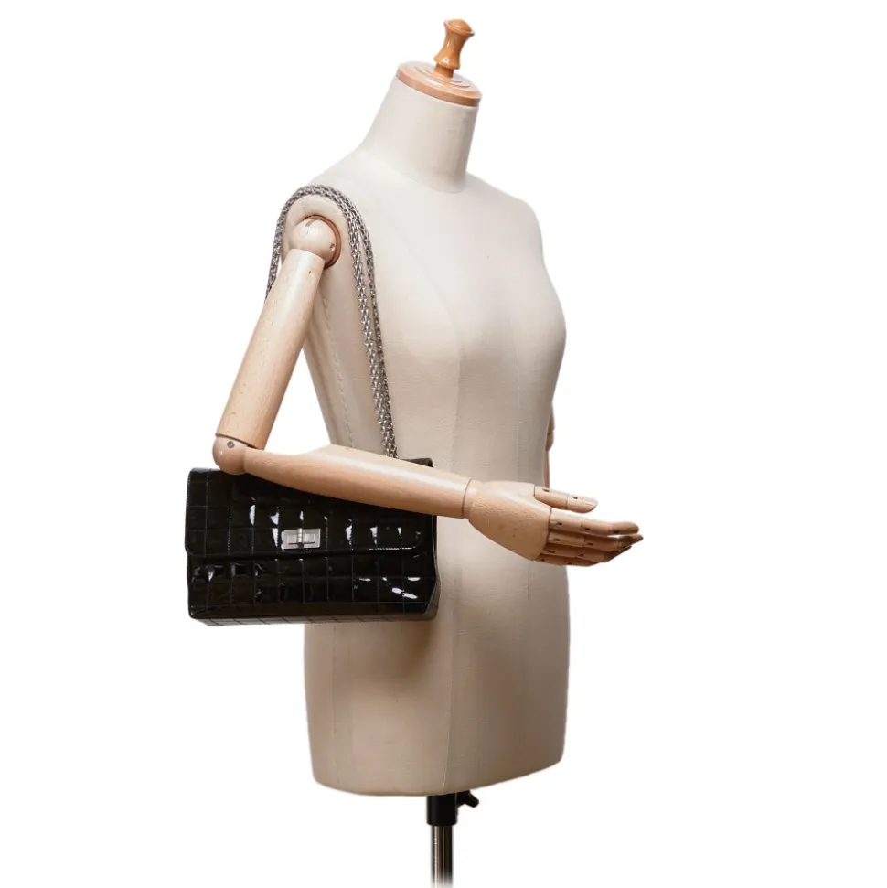 Chanel Vintage - Choco Bar Chain Cotton Handbag Bag - Black - Leather Handbag - Luxury High Quality - Avvenice