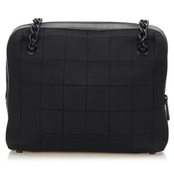Chanel Vintage - Choco Bar Chain Cotton Handbag Bag - Black - Leather and Canvas Handbag - Luxury High Quality - Avvenice