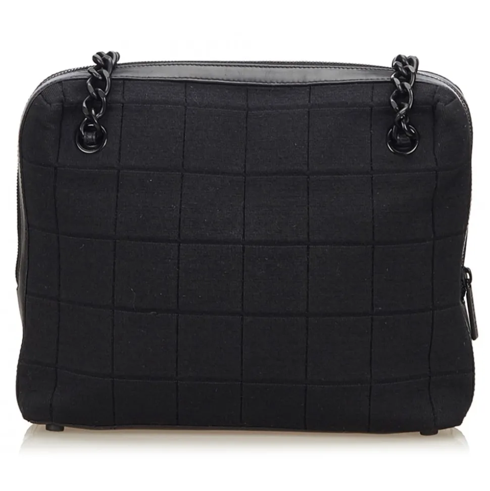 Chanel Vintage - Choco Bar Chain Cotton Handbag Bag - Black - Leather and Canvas Handbag - Luxury High Quality - Avvenice