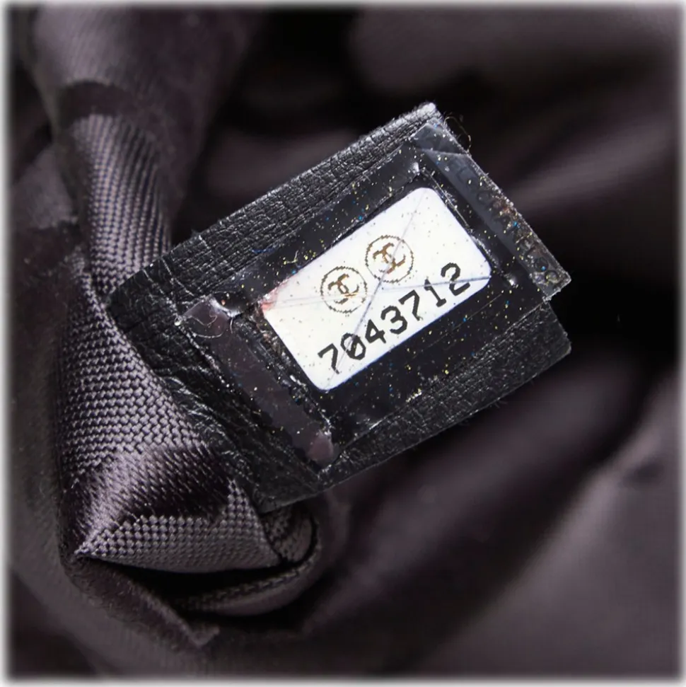 Chanel Vintage - Choco Bar Chain Cotton Handbag Bag - Black - Leather and Canvas Handbag - Luxury High Quality - Avvenice