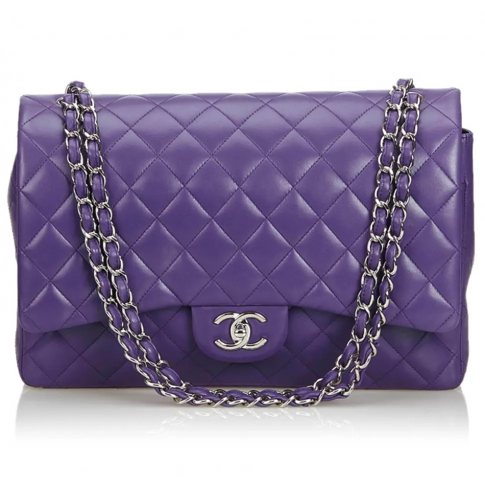 Chanel Vintage - Classic Maxi Lambskin Leather Double Flap Bag - Purple - Leather and Lambskin Handbag - Luxury High Quality - Avvenice