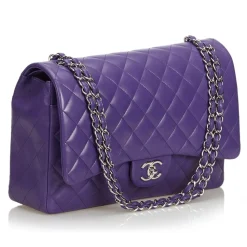 Chanel Vintage - Classic Maxi Lambskin Leather Double Flap Bag - Purple - Leather and Lambskin Handbag - Luxury High Quality - Avvenice