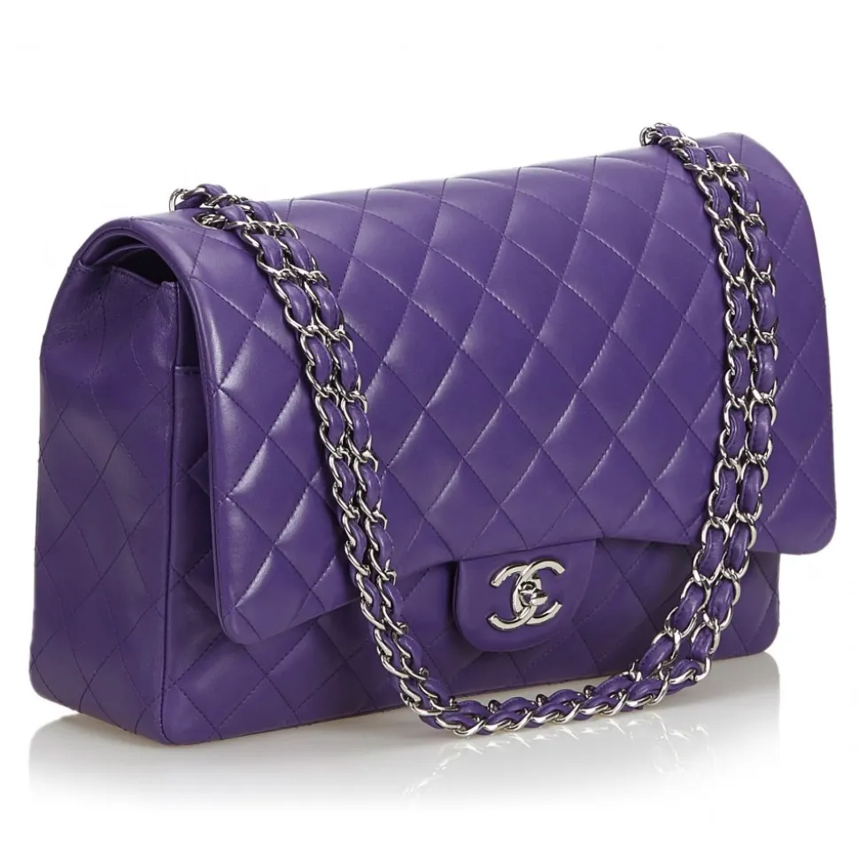 Chanel Vintage - Classic Maxi Lambskin Leather Double Flap Bag - Purple - Leather and Lambskin Handbag - Luxury High Quality - Avvenice