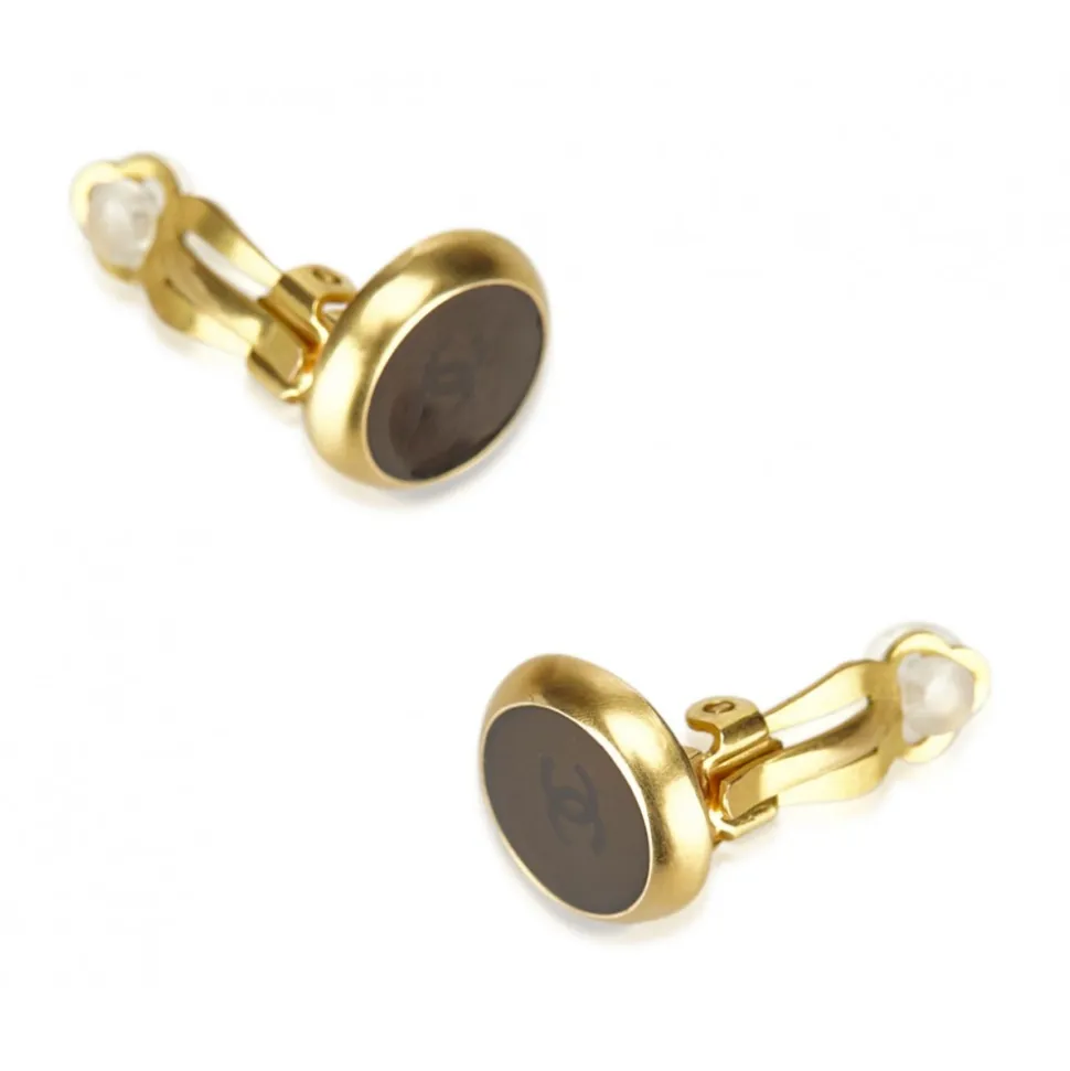 Chanel Vintage - Clip-On CC Earrings - Gold Brown - Earrings Chanel - Luxury High Quality - Avvenice