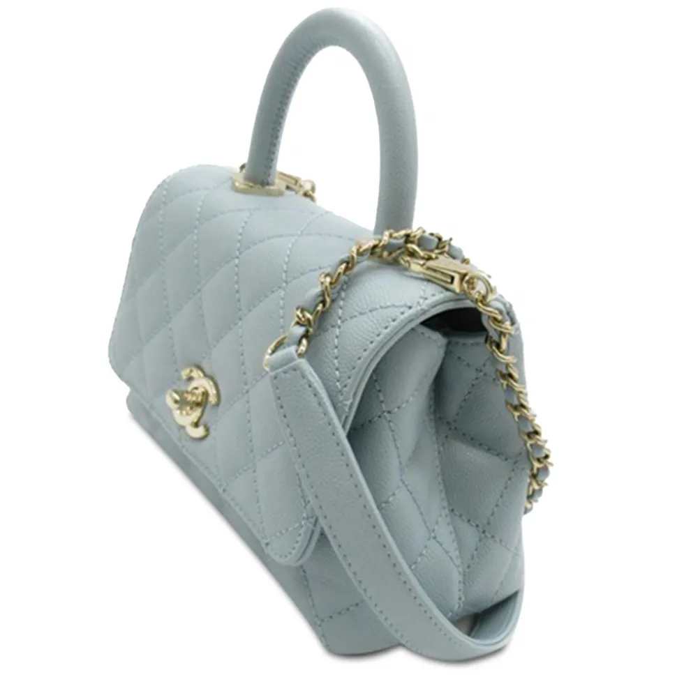 Chanel Vintage - Extra Mini Caviar Coco Top Handle - Blue - Leather and Lambskin Handbag - Luxury High Quality - Avvenice