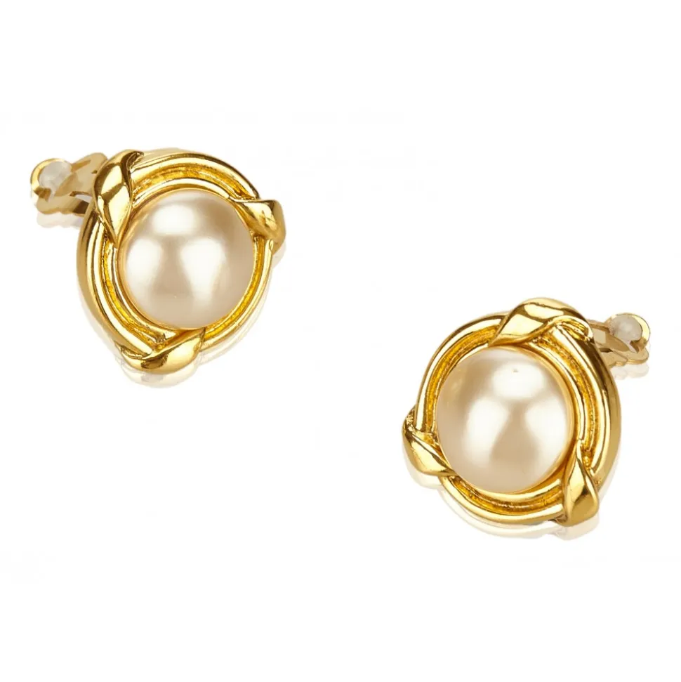 Chanel Vintage - Faux Pearl Gold-Tone Clip-On Earrings - Gold - Earrings Chanel - Luxury High Quality - Avvenice