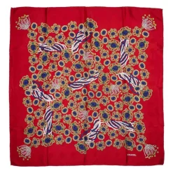 Chanel Vintage - Gem Printed Silk Scarf - Red - Silk Foulard - Luxury High Quality - Avvenice