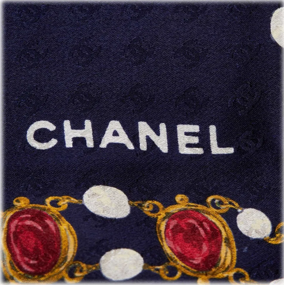 Chanel Vintage - Jewelry Printed Silk Scarf - Blue - Silk Foulard - Luxury High Quality - Avvenice
