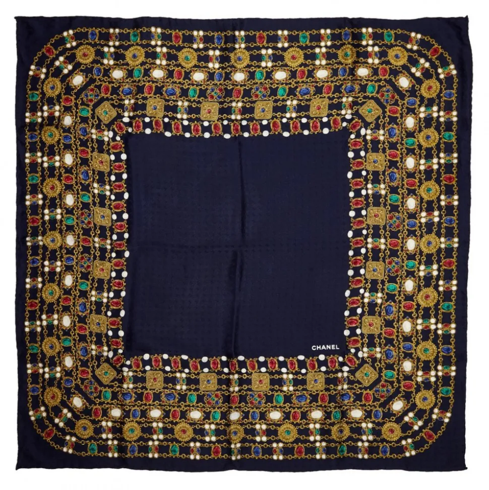 Chanel Vintage - Jewelry Printed Silk Scarf - Blue - Silk Foulard - Luxury High Quality - Avvenice