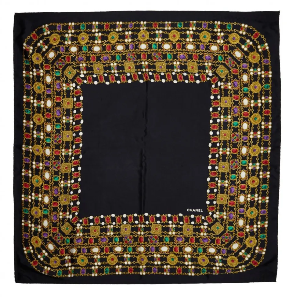 Chanel Vintage - Jewelry Printed Silk Scarf - Black - Silk Foulard - Luxury High Quality - Avvenice