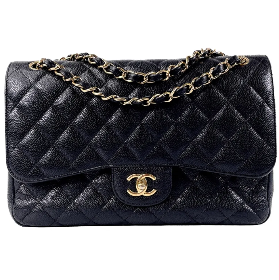 Chanel Vintage - Jumbo Classic Lambskin Double Flap - Black - Leather and Lambskin Handbag - Luxury High Quality - Avvenice